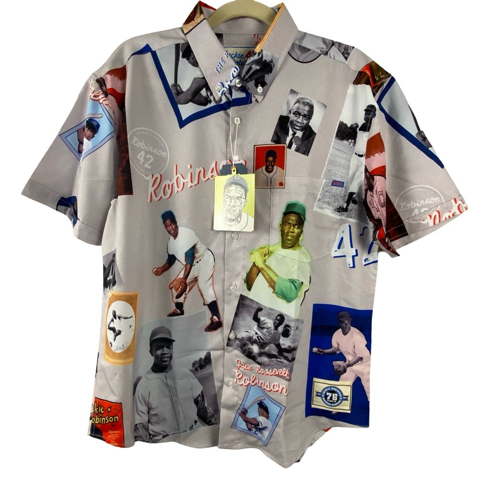 RSVLTS Jackie Robinson Scrapbook Button Up Shirt NWT Mens Medium